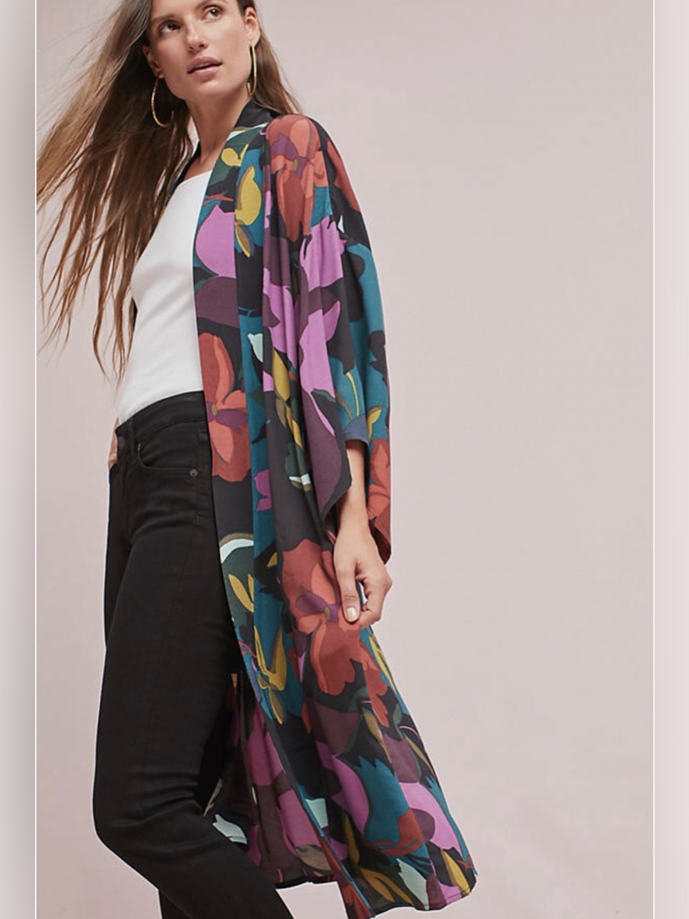 Maeve Teal and Purple Abstract Print Kimono